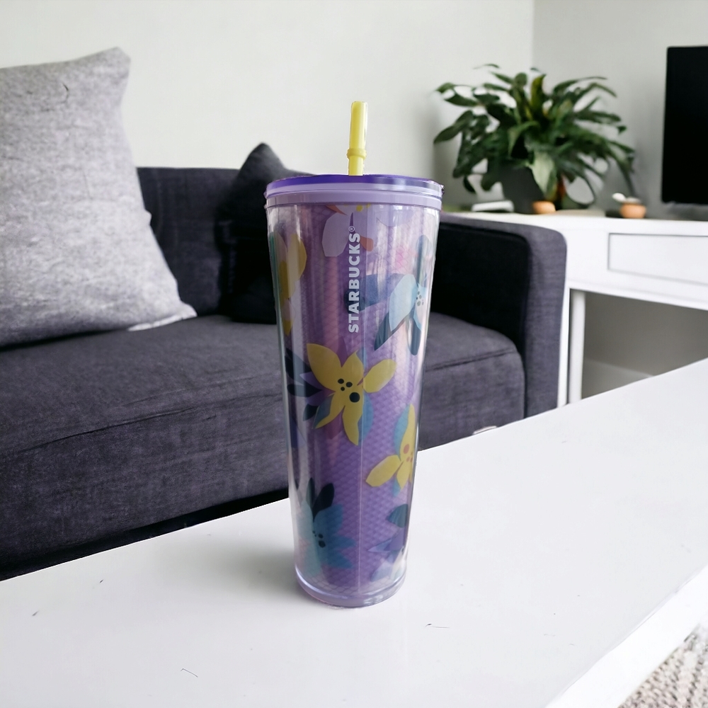 Starbucks Lavender Tumbler with floral design 24 oz
